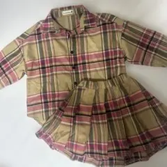 兄妹　お揃い　チェック柄シャツとスカート　110と90