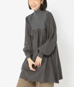 スタジオクリップ リブモックネックミニワンピース チャコール