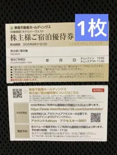 1枚★東急不動産　株主優待　ハーヴェスト リゾートホテル　宿泊優待券 ハーベスト