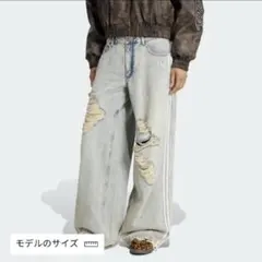 新品24⭐️adidasルーズデニム ディストレスト パンツ ダメージ加工