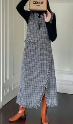 ツイードスカート ブラウン