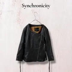SYNCHRONICITY ノーカラー レザージャケット　ラムレザー 黒 M