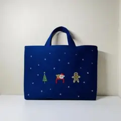 お名前刺繡サービス★クリスマス刺繍★レッスンバッグ（キルティングではない）