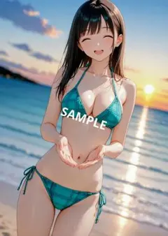 【美人美女】AIグラビア写真★チェック柄ビキニ美少女❤︎【L版サイズ】