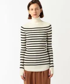 UNION LAUNCH キャッシュウールリブボーダータートルネックプルオーバー
