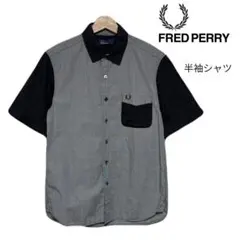 【美品】FRED PERRY 半袖チェックシャツ グレー 刺繍ロゴ XSサイズ