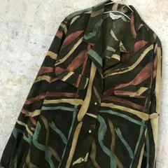古着シャツ 開襟シャツ ペインティング 古着 シャツ アート メンズ 長袖 総柄