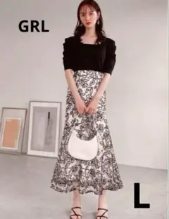 【完売品】グレイル 花柄刺繍バイカラーマーメイドスカート Lサイズ 白 黒