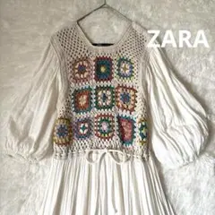 【人気】ZARA クロシェ編み ティアード ロングワンピース 大人可愛い 白