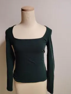 SHEIN ダークグリーン スクエアネック Tシャツ S