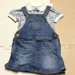 80cm プチバトー ポロシャツ＆デニムオーバーオールセット 春服夏服 保育園着