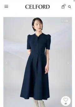 【新品】CELFORD ネイビー ロングニットワンピース 半袖 2025年最新】セルフォード半袖ネイビーニットワンピースの人気