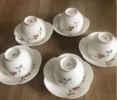 香蘭社＊菊小紋＊湯呑茶碗、茶托5客セット
