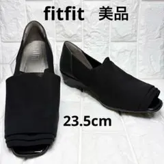 【美品】 fitfit パンプス スクエアトゥ メッシュ 黒 23.5