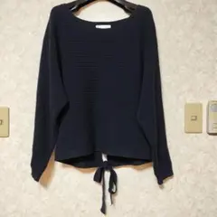 組曲　大きいサイズ　ニット　6　ドルマンスリーブ　リボン　ネイビー