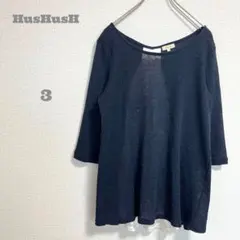 ハッシュアッシュ/5分袖トップス/L/ネイビー/バックレース/シンプル/重ね着