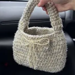 ハンドバッグ ミニバッグ シルバー ラメ 春 韓国風 編み物 ハンドメイド