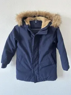 ネイビー ファー付きフードダウンコート