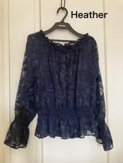 Heather ネイビー フリル付きシャツ
