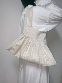 オリジナル手作り-アイボリー レーストートバッグ