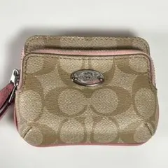 【COACH】シグネチャーコインケース⭐︎ブラウンピンク系【ミニウォレット】