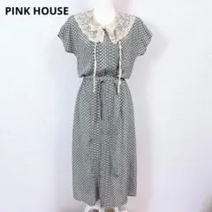 PINK HOUSE 半袖ロングフレアワンピース ビッグレース襟 ドット - メルカリ