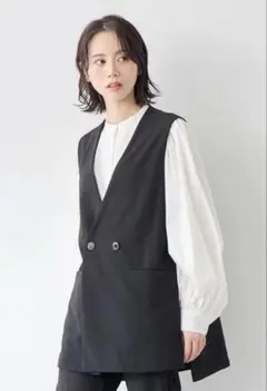 【yuki×for/cコラボ】きれいめ ジレ ベスト　ブラック