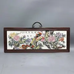 「L607」長期保管品 時代 中国 在銘 色絵 花鳥図 陶板 金具 唐木額 2枚 L607」長期保管品 時代 中国 在銘 色絵 花鳥図 陶板 金具 唐木額 2枚