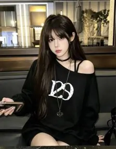 【韓国で人気】 コットン98% y2k オフショルダー ニット 韓国