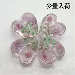 dr512/new！ランプワークビーズ◇ハートの中にお花模様　ピンク4個