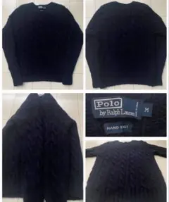 美品 90s POLOラルフローレン ケーブル hand knit navy L