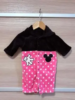 ぷ*。様 ミニー風 ベビー カバーオール 50〜60 ピンク×ブラック ロンパー