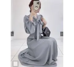 GRL グレイル ボウタイプリーツロングフレアワンピース[tw1043]