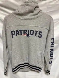 NFL ペイトリオッツ ロゴパーカー M相当 グレー 紺 両袖プリント