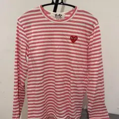 PLAY COMME des GARCONS ピンク長袖 ボーダー Tシャツ S
