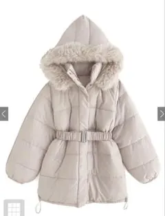 ベルト付きファー中綿ダウンコート　kd47 ピンク