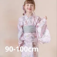 【キャサリンコテージ】ピンク花柄浴衣 XS 90-100cm、帯付き、簡単着用