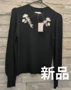 NATURAL BEAUTY BASIC ブラック刺繍ニット