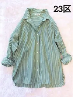✨美品✨23区　大きいサイズ2XL グリーン　ストライプ　シャツ　44のサムネイル