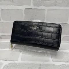 (美品)大人気、コーチ、長財布、ラウンドジップ、オールレザー、型押しクロコ、高級