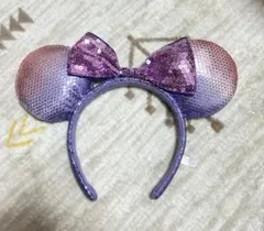 ディズニー ミッキー型カチューシャ 紫 スパンコール