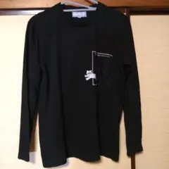 SOUSOUブラック 長袖Tシャツ 猫イラスト ポケット付き