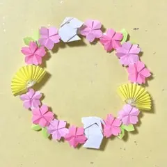 折り紙　ミニサイズ　リース　桜　うさぎ　約10cm　飾り　和雑貨　ディスプレイ