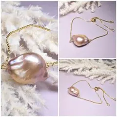 本真珠 バロックパール k18 スライダーブレス 本真珠 結婚式 ギフト ピンク