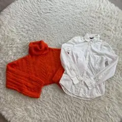 ※2点セット【ZARA】タートルネックセーター 白シャツ レイヤードコーデ S