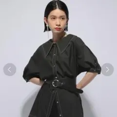 ハレ HARE ステッチデザインチュニックシャツ ビッグカラー パフスリーブ