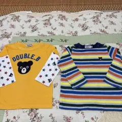 ミキハウス80cm黄色&ボーダー重ね着風長Ｔ2枚セット