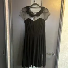 結婚式お呼ばれにも！シースルーベロア袖付きブラックドレス