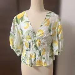 H&Mレモン柄バルーンスリーブブラウス 未使用