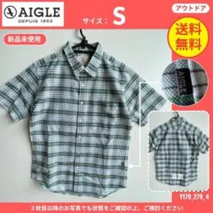 【AIGLE】 (S) 新品未使用: 半袖シャツ チェック柄 グリーンのサムネイル
